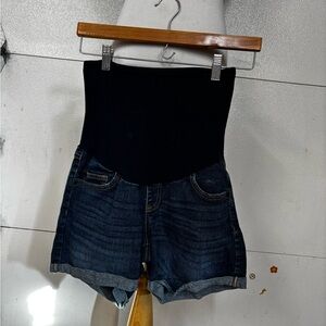 High-Waisted Black Denim Women Maternity Shorts
